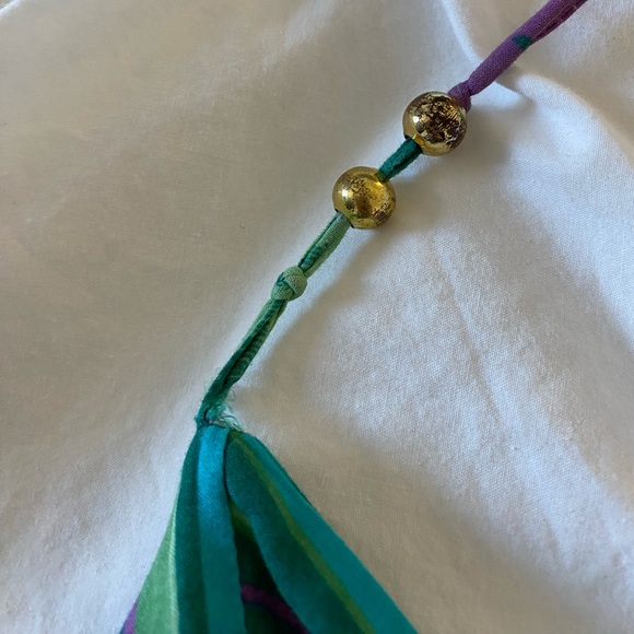 Guess Green & Purple Floral Tropical Mini Dress Stripe Smock V-Neck Sz 7 junior. - Picture 4 of 6